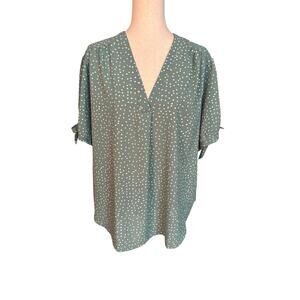Fun2fun Womens V-Neck Top Blouse Polka Dots Plus Size 1X Green